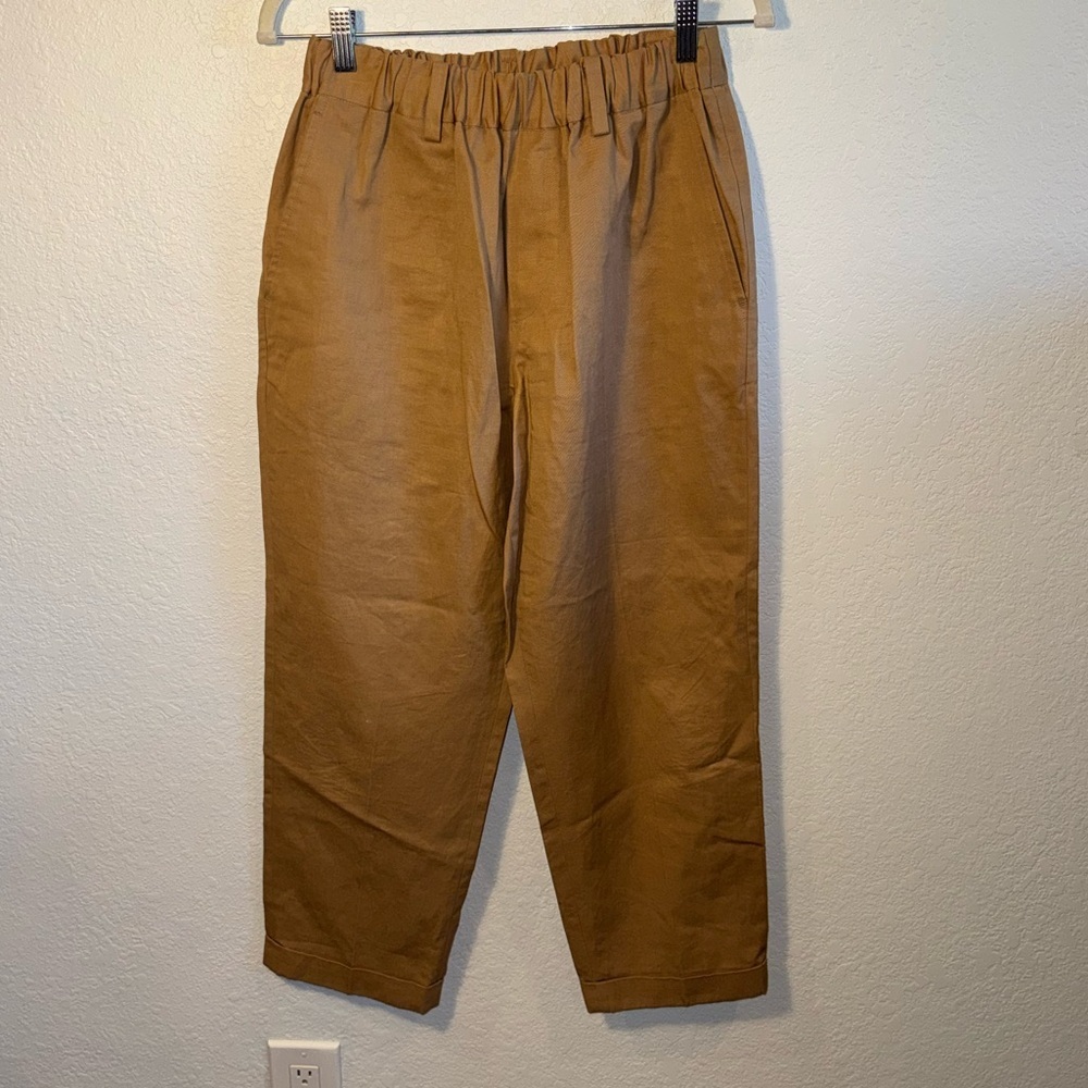 Nico Nicholson & Nicholson Robin Twill Tan Cropped Pants Linen Cotton Size 40